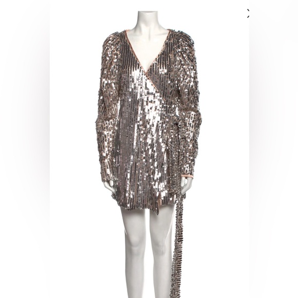 ROTATE Silver Sequin Long Sleeve Dress